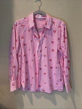 Jane and Delancey Pink and Red Striped Heart Button-Down Shirt